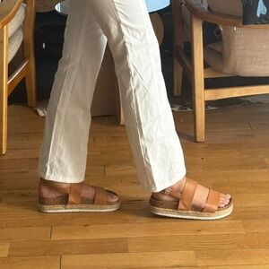 Boho Tan Leather Platform Sandals Cork Sole Size 8 / 8.5
